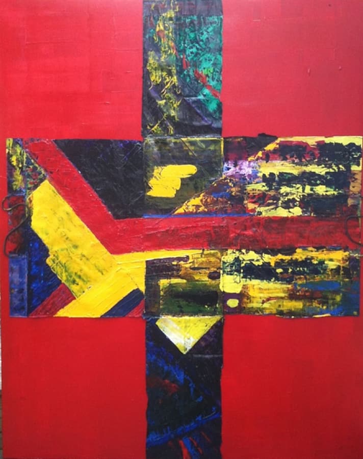Crossroad — mixed media on paper and canvas